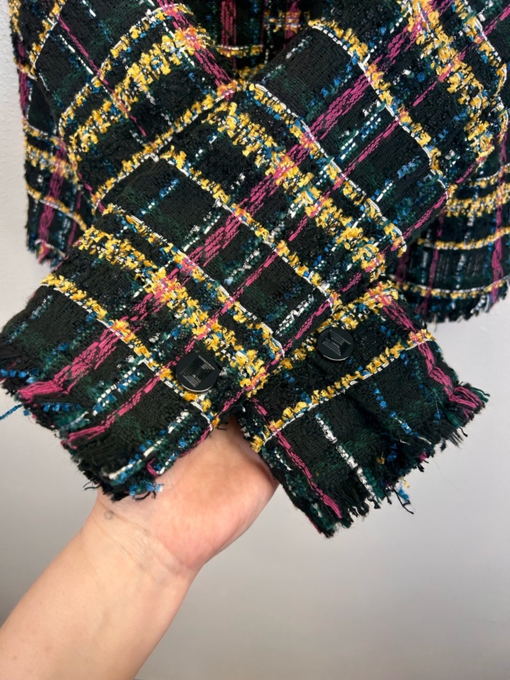 Karl Lagerfeld Multicolor Tweed Cropped Blazer Size 4 Luxury Designer Career - Picture 13 of 15